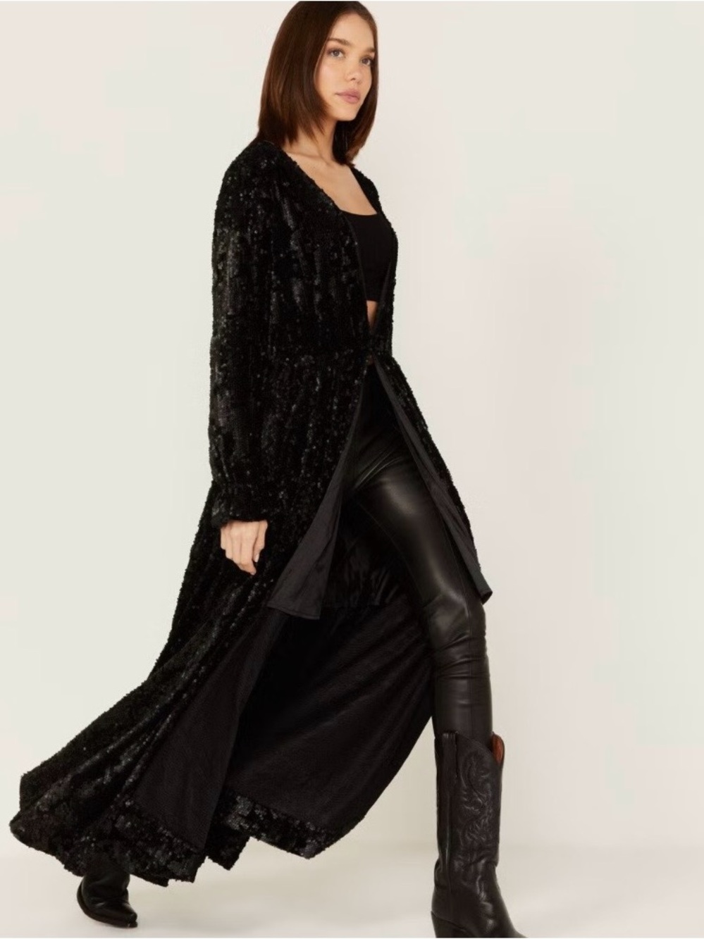 Shyanne sequined Duster S/M velvet with sparkle Black EUC